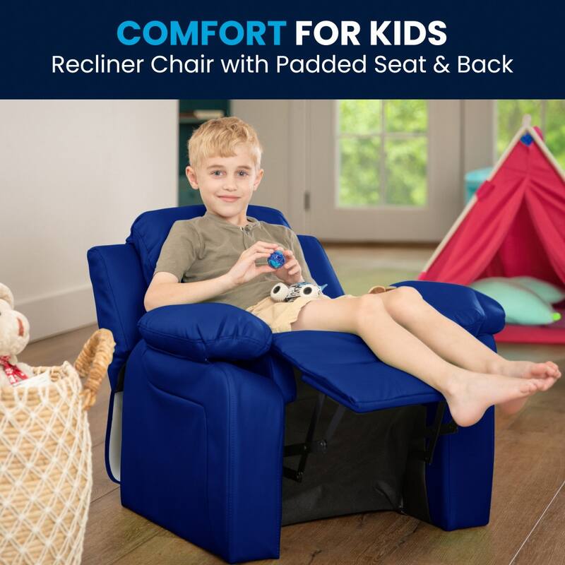 Deluxe Padded Contemporary Kids Recliner with Storage Arms
