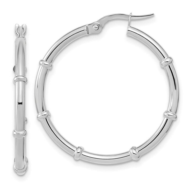 Curata 14k White Gold Polished Bar Station 28x2mm Round Hoop Earrings