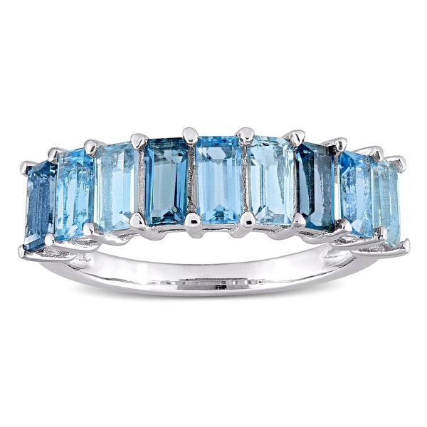 Miadora Sterling Silver Baguette-cut Blue Topaz Anniversary Wedding Band Ring. Opens flyout.