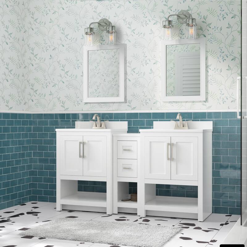 Blakely Double Vanity with Mirror and 12-inch Cabinet - 24.75" x 18.75" x 37" h - White