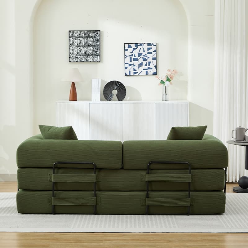 Folding Upholstered Sofa Bed, 78.5" Convertible Sleeper Sofa Bed with 2 Pillows, Fold Out Loveseat Couch, Futon Couch