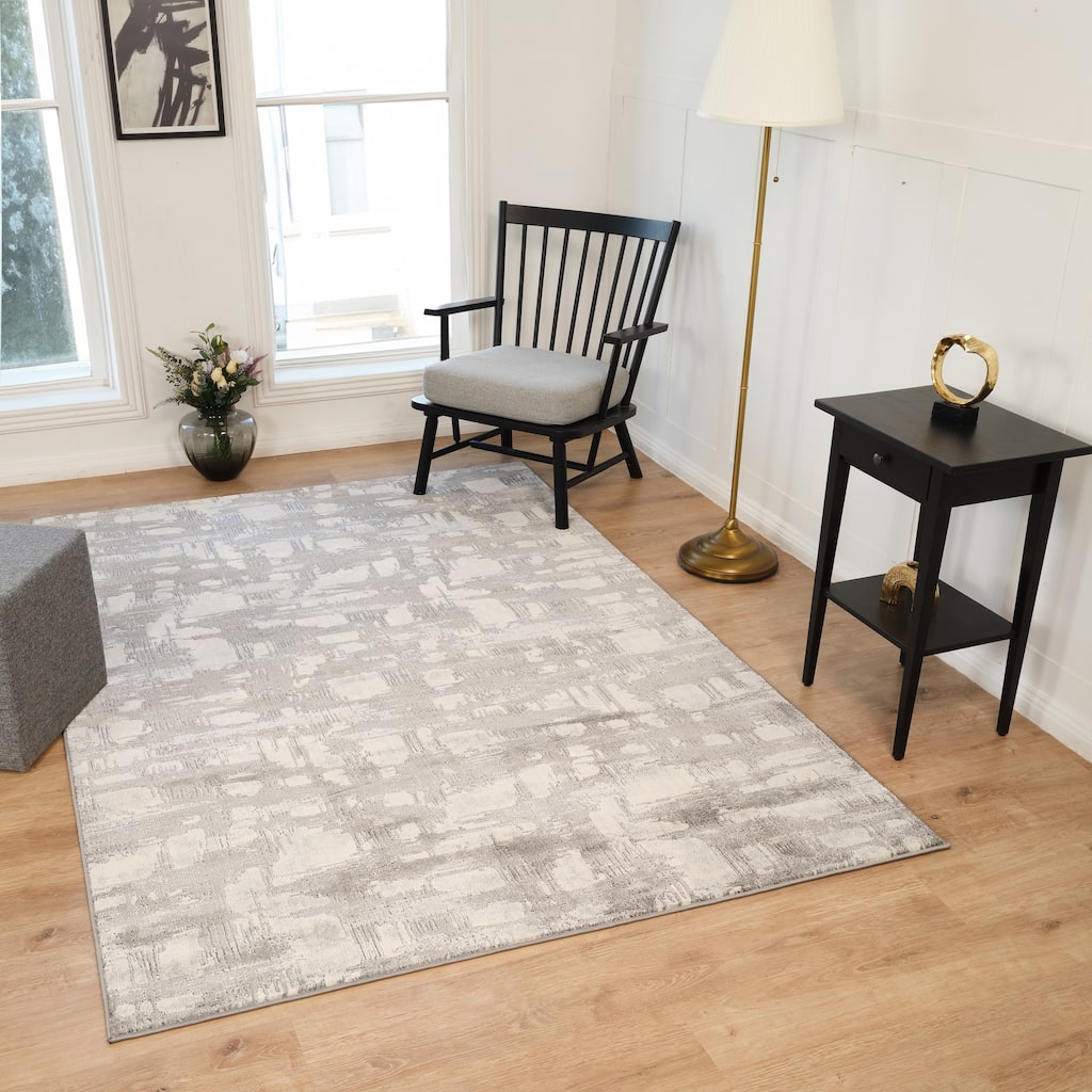Intense Collection Transitional Abstract Light Grey Geometric Area Rug