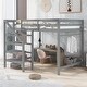 preview thumbnail 1 of 16, Full Size Loft Bed with Built-in Storage Staircase, Side Clothes Hangers and Safety Rail, Solid Wood Slats Support Grey