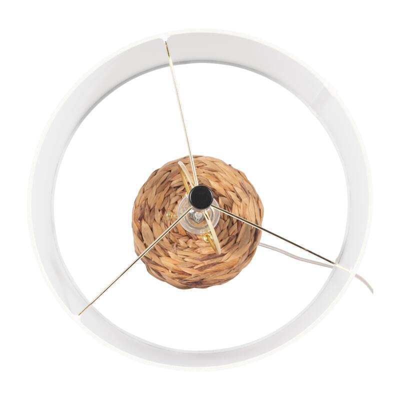 Sagebrook Home Coastal Neutral Seagrass 26" Pillar Table Lamp, Natural Linen Shade, Metal Accents - 14" x 14" x 26"