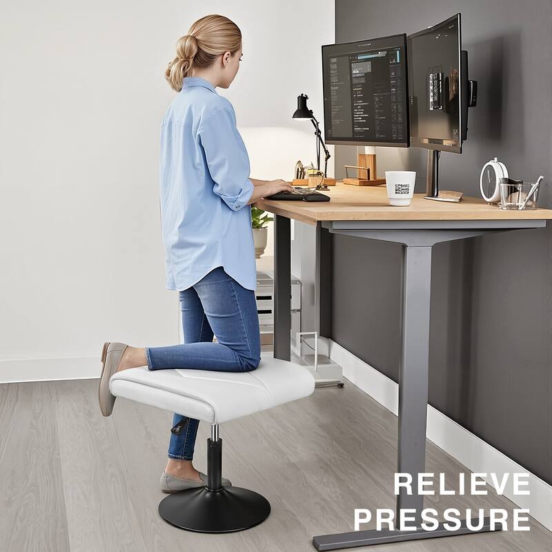 Javlergo Adjustable Height PU Leather Ottoman with 360° Swivel Footrest Stool for Office Under Desk Space Saving Ottoman