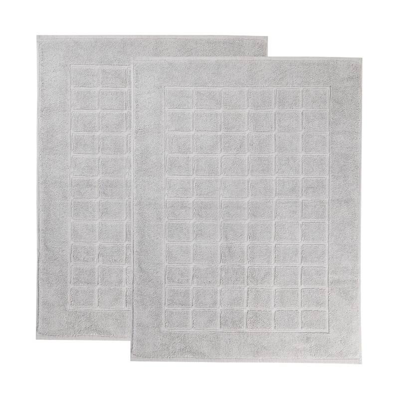 Blue Nile Mills 100% Cotton Terry Solid Absorbent Thick Checkered Washable Bath Mats, Set of 2