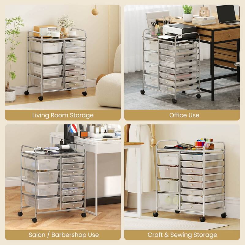 Costway 15 Drawer Rolling Storage Cart Tools Scrapbook Paper Office - See Details