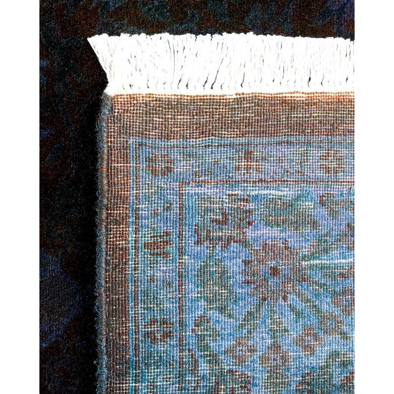 Overton Hand Knotted Wool Vintage Inspired Modern Contemporary Overdyed Blue Runner Rug - 3' 1" x 12' 4"