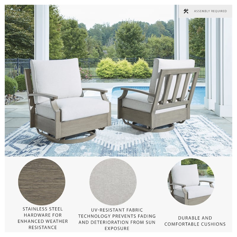 Signature Design by Ashley Rainier Ranch Brown/Beige Outdoor Swivel Glider Chair with Cushion - 34"W x 37"D x 37"H