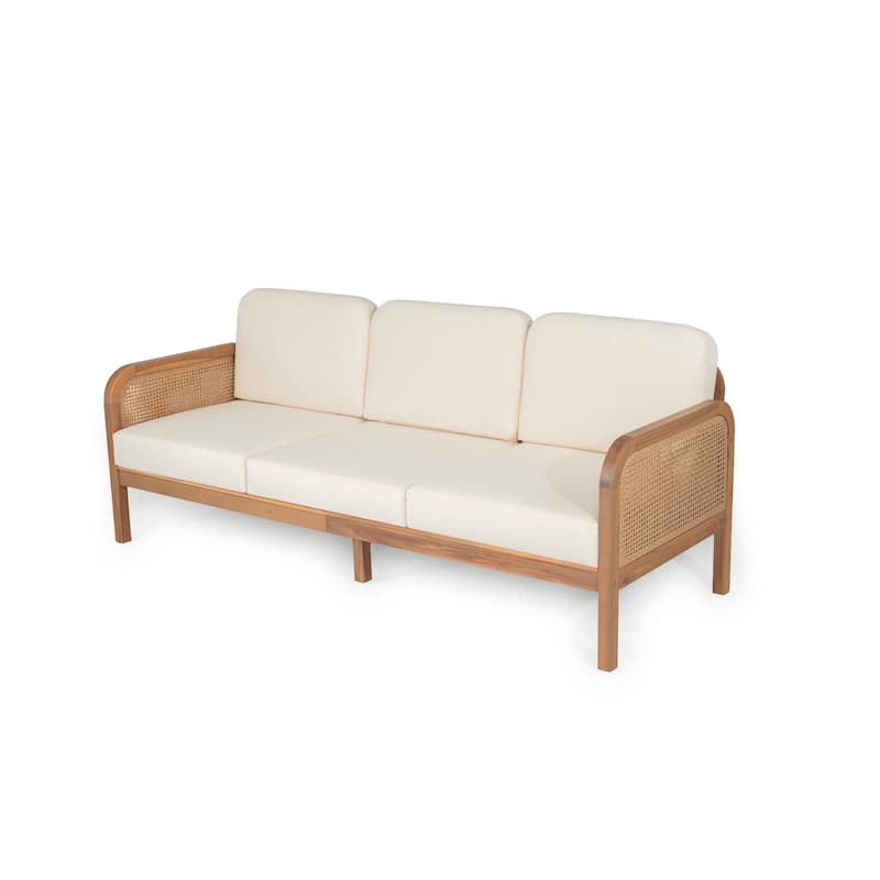 Christopher Knight Home - Teak Haven Outdoor Wooden Wicker 3-Seater Sofa with Water-Resistant Cushions