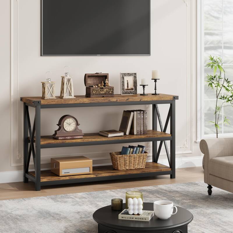 Entryway Table with 3 Tier Storage Shelves - Brown