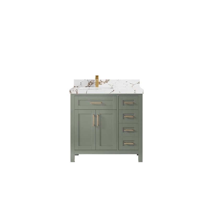 Willow Collections 36 in. W x 22 in. D Cambridge Left Offset Sink Bathroom Vanity with Countertop - 2"Viola Brown - Evergreen
