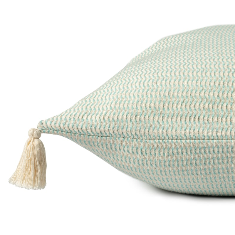 Transitional Stripes Power-Loomed Cotton Throw Pillow Cover - 18" - Turquoise Blue