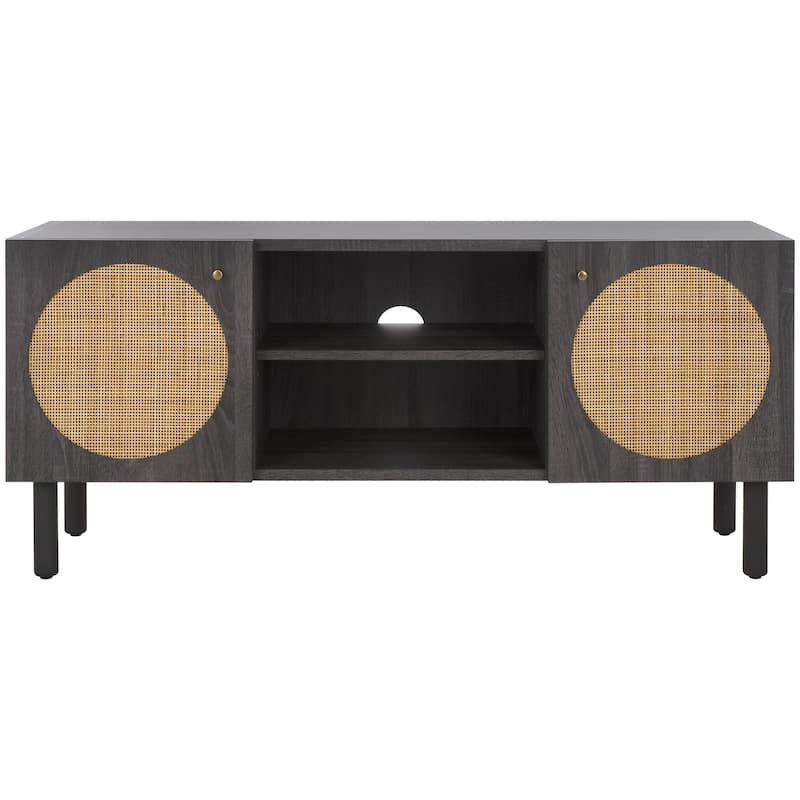 SAFAVIEH Kayleigh 2 Door 2-Shelf Media Stand - 47" W x 16" D x 21" H - 47Wx15Dx21H - Distressed Black