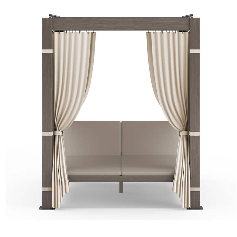 Outdoor Patio Daybed With Canopy, Double Chaise Lounge Sunbed With Adjustable Seats, Aluminum Outdoor Patio Sunbed For Garden