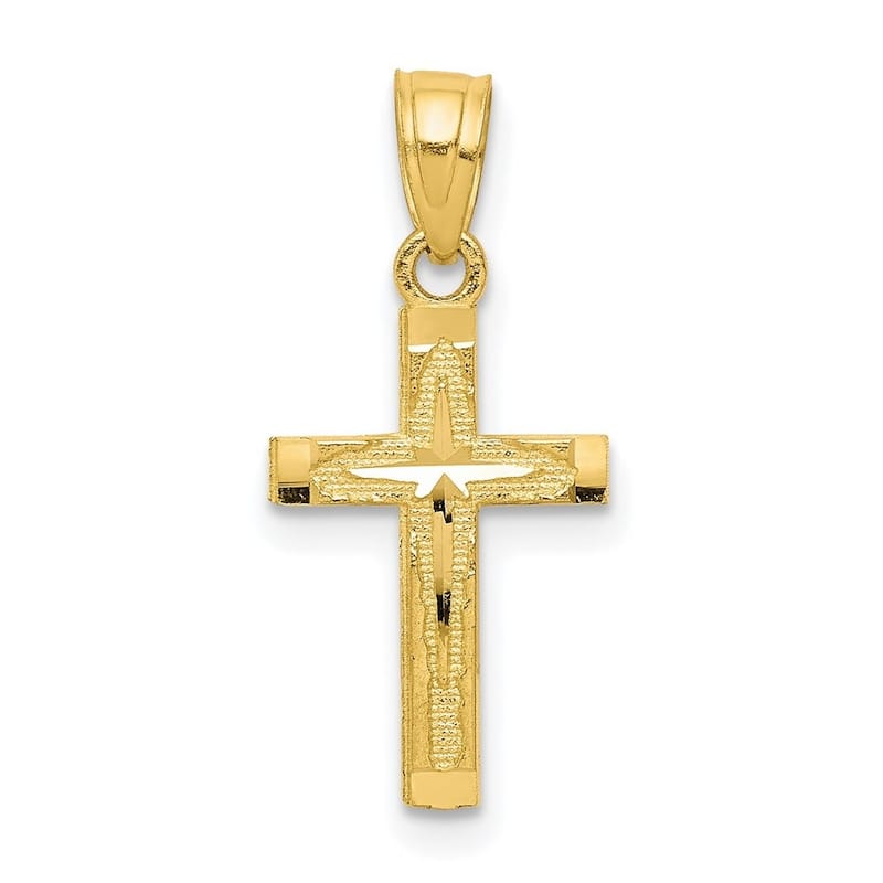 Curata 10k Yellow Gold 18" 20 x11mm Small Sparkle-Cut Cross Pendant Necklace