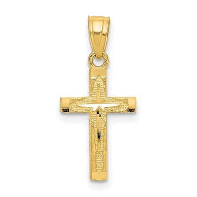 Curata 10k Yellow Gold 18" 20 x11mm Small Sparkle-Cut Cross Pendant Necklace