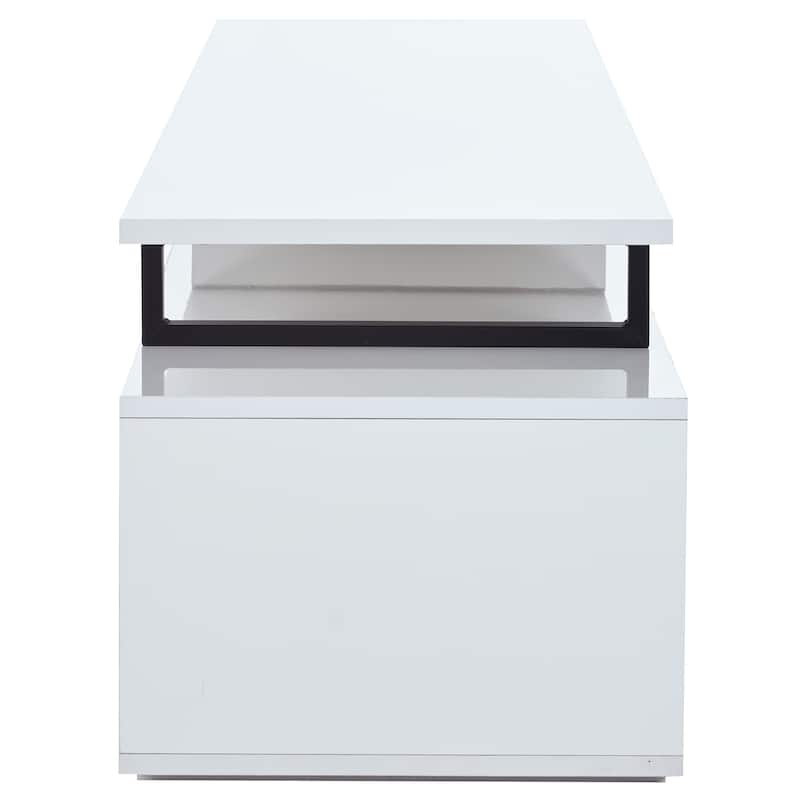 White Modern Extendable TV Stand with 2 Drawers and 1 Cabinet for TVs Up to 100"