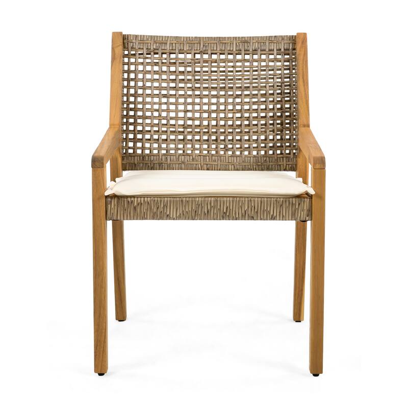 Outdoor 6 Piece Wooden Wicker Dining Chair with Backrest and Cushions for Dining Room Kitchen Living Room Bedroom Terrace