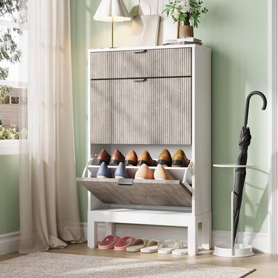 2-Drawer Slim Shoe Storage Cabinet with Flip Doors