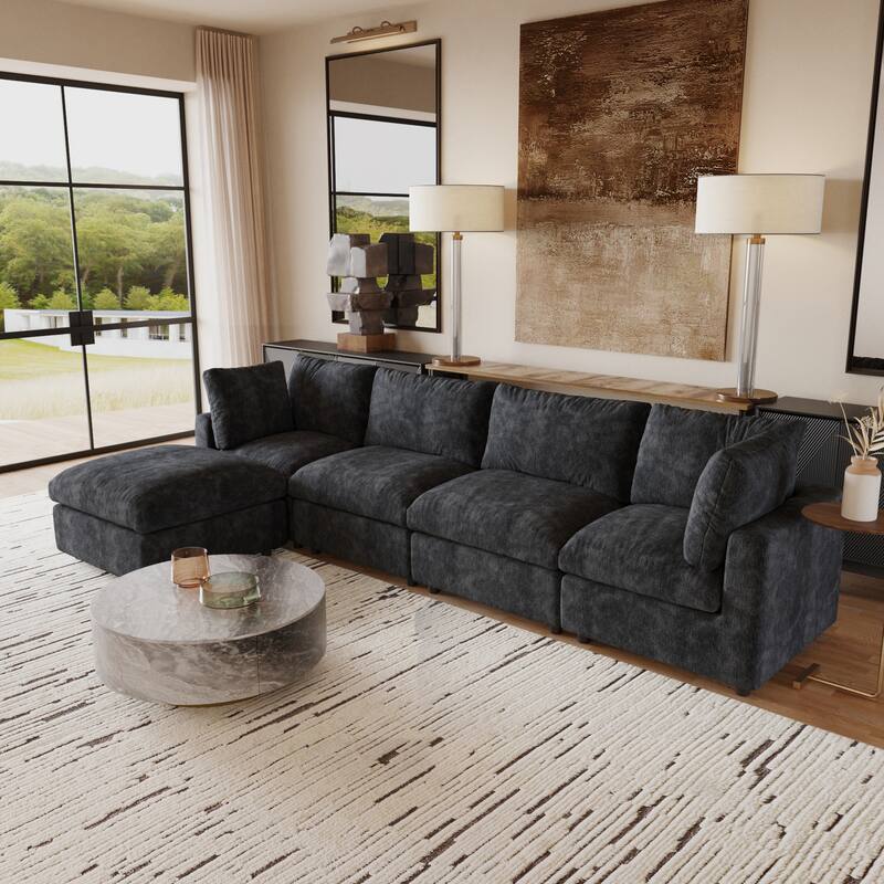 Cloud Sectional Couches for Living Room,100.5" Convertible L Shaped Couch with Ottoman, 4 Seater Modular Sectional Sofa