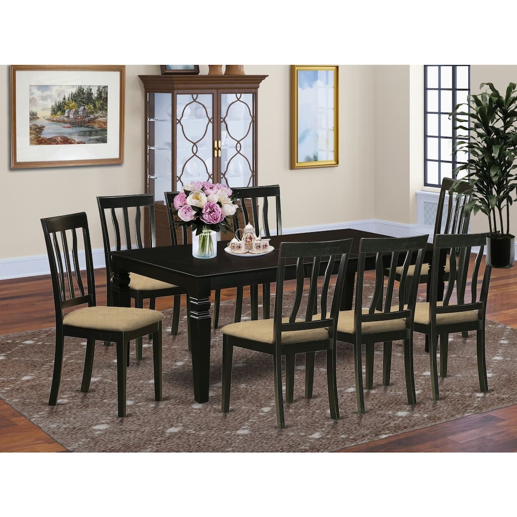 Cottage Dining Room Set - 9 Piece Table & Chair Set with Storage Leaf - Black Finish