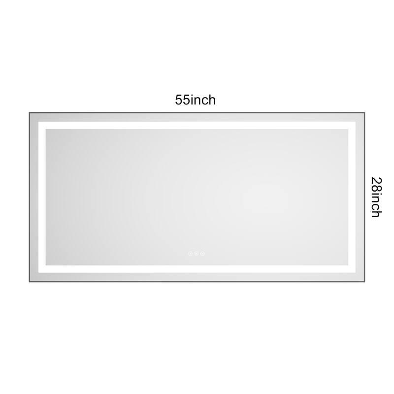 55" x 28" LED Bathroom Mirror with Front and Backlight, Wall Mounted Vanity Mirror with Aluminum Frame, Anti-Fog