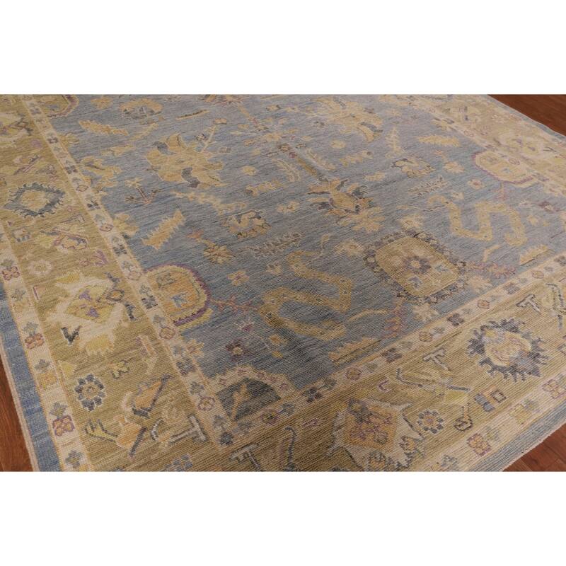 Light Blue Vegetable Dye Oushak Area Rug Hand-Knotted Wool Carpet - 8'3" x 10'2"