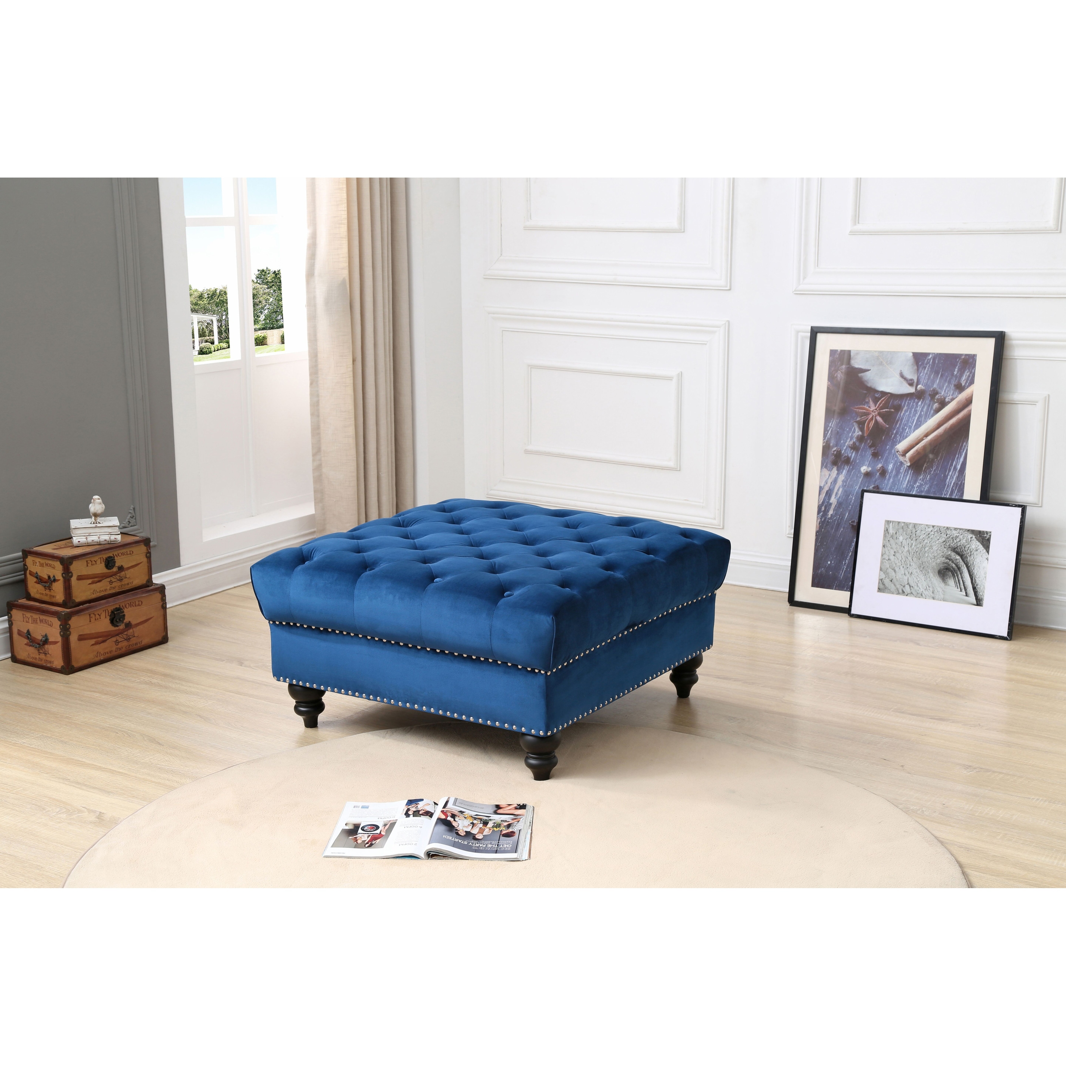 Oversized shop navy ottoman