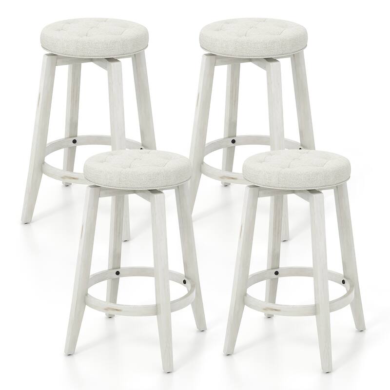 Gymax Set of 4 Swivel Bar Stools 26'' Counter Height Upholstered Seats - Counter Height - White - Set of 4