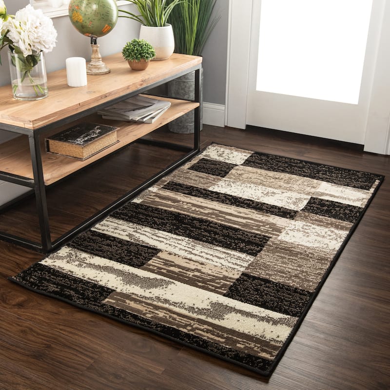 Geometric Modern Patchwork Indoor Area Rug or Runner by Superior - 3' x 5' - Chocolate