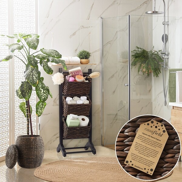 3Tier Floor Stand with Hyacinth Storage Basket Bins - Bed Bath