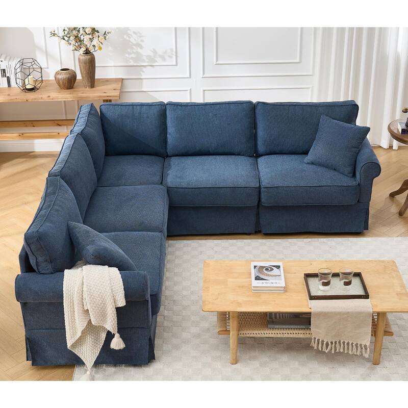 94" Linen L-Shaped Sectional Sofa, 5-Seater