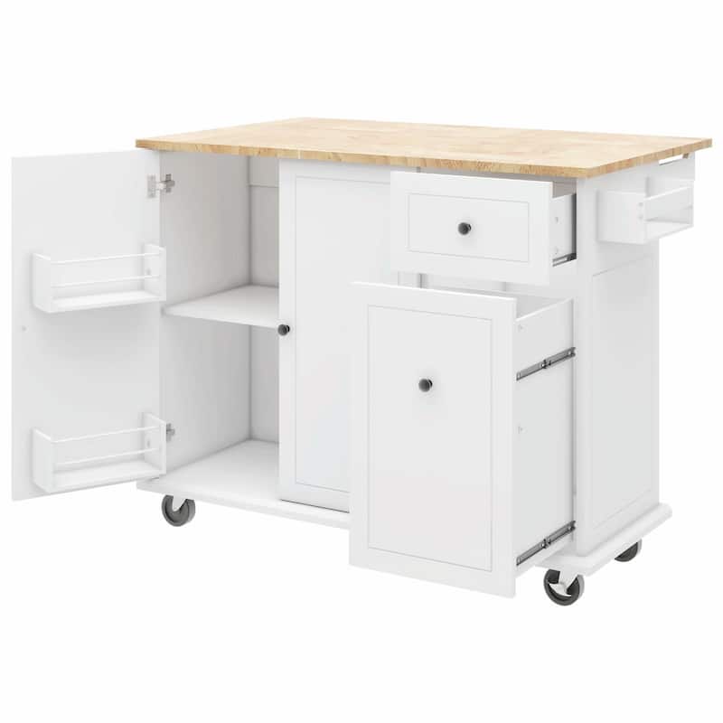 Rolling Kitchen Cart with Drop Leaf, Storage Rack, and 3-Tier Cabinet Organizer