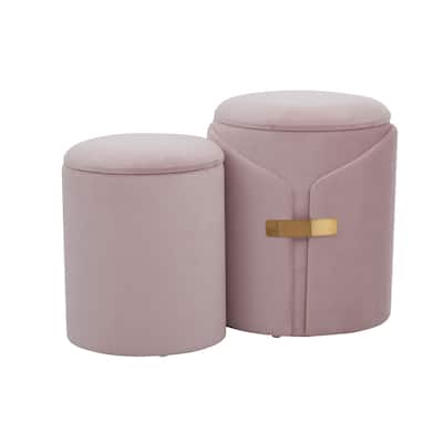 Dahlia Contemporary/Glam Nesting Ottoman Set in Velvet with Gold Metal Accent Pieces by LumiSource