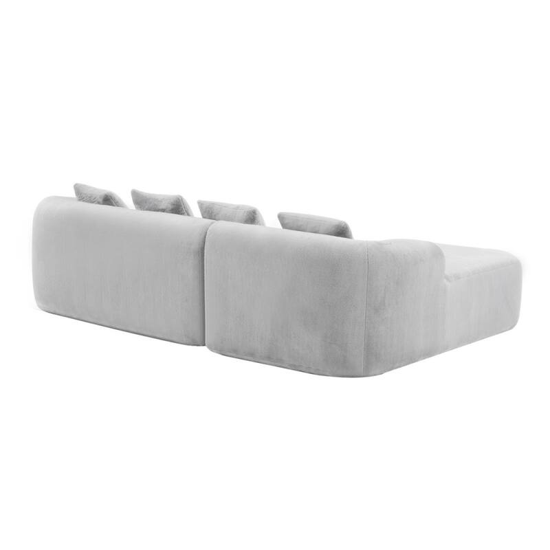 L-Shape Sectional Sofa with Curved Chaise, Beige Modular Chenille Couch