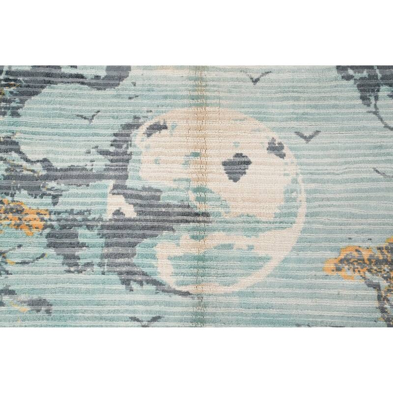 Hand Knotted Oriental Viscose Silk Carpet Modern Pictorial Multi-Colored Abstract Area Rug - 6' 6'' X 4' 5''