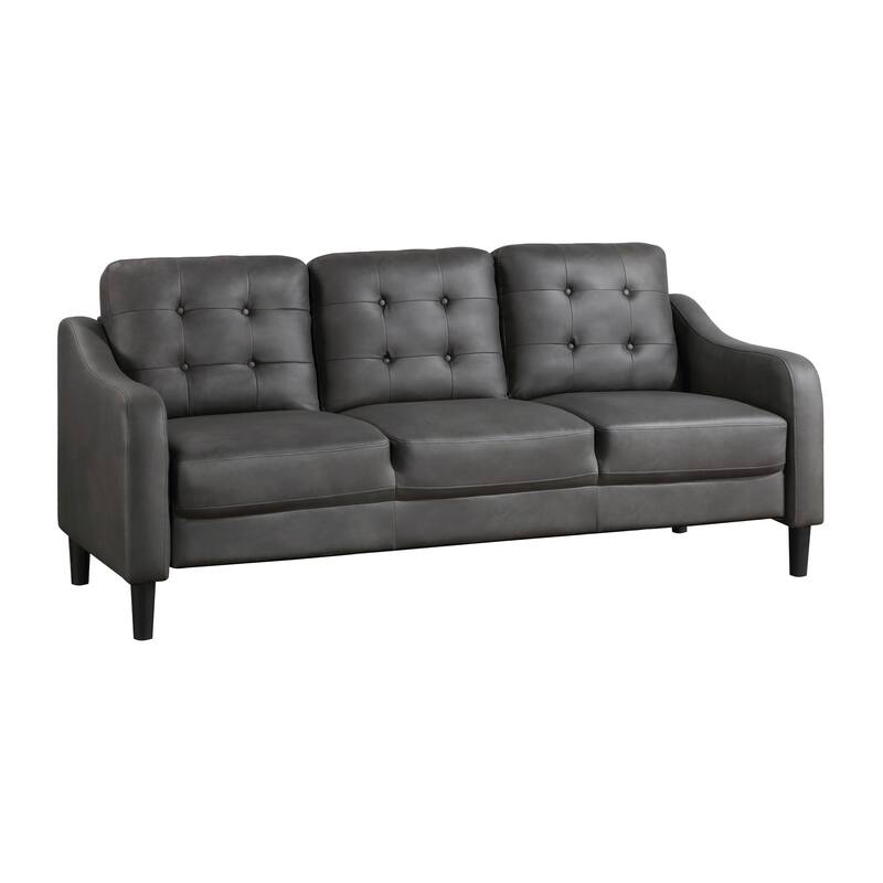 Gray Polished Microfiber Upholstered Button Tufted Sofa with Solid Wood Frame