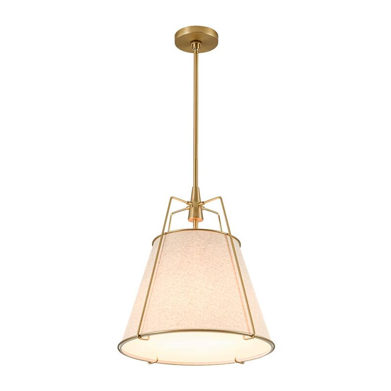 Mid Century 4-Light Conical Ivory Linen Lantern Pendant Ambient Light