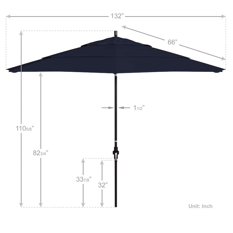 California Umbrella 11' Sun Master Patio Umbrella Bronze Aluminum Pole Fiberglass Ribs Crank Lift Collar Tilt Pacifica Capri