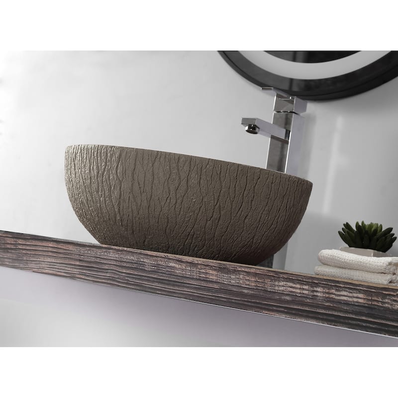15-1/4 Inch Diameter Stone Series Solid Surface Round Shape Bathroom Vanity Vessel Sink with Concrete Patten - 15.25 x 15.25