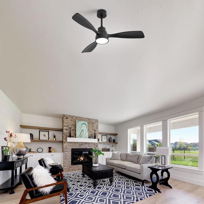 Sofucor 48 Inch Ceiling Fan with Light and Remote,Solid Wood Blades Low Profile,Smart Optional Work with Alexa/Google/App