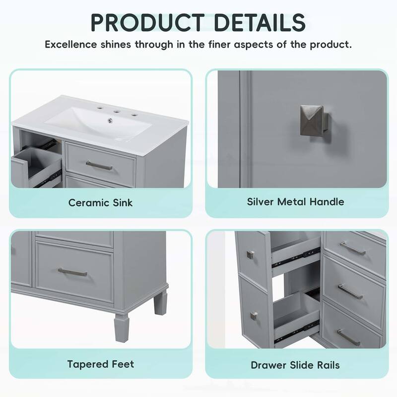 Freestanding Vanity Set with Drawers & One Flip Drawer