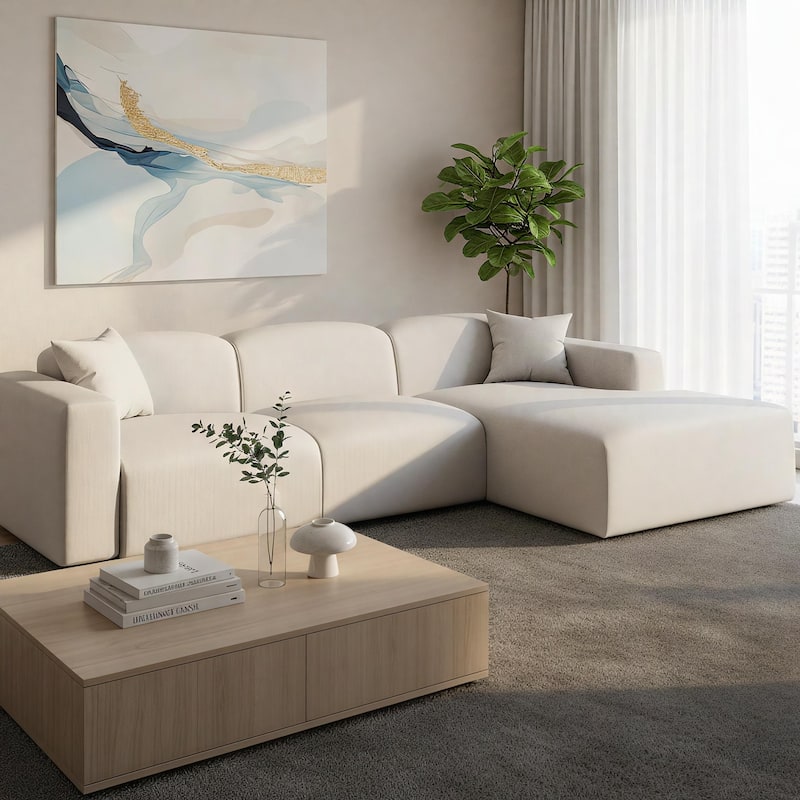Whisper Upholstered Conversation Set with Modular Chairs, Attachable Arms and Ottoman Living Room Sectional Set