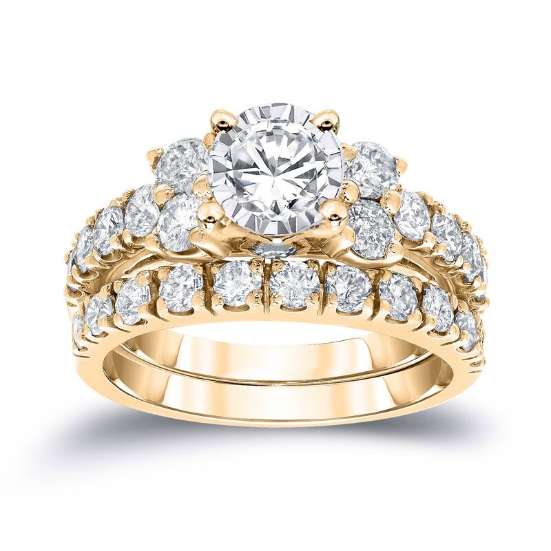 Auriya 1 1/4ctw Classic Round Diamond Engagement Ring Set 14K Gold