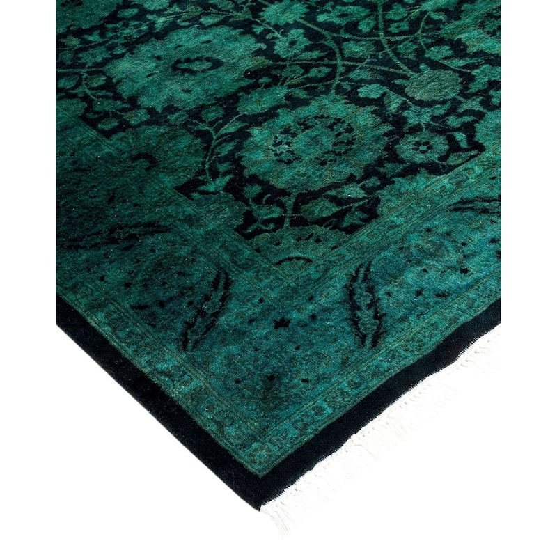 Overton Hand Knotted Wool Vintage Inspired Modern Contemporary Overdyed Green Runner Rug - 3' 0" x 12' 6"