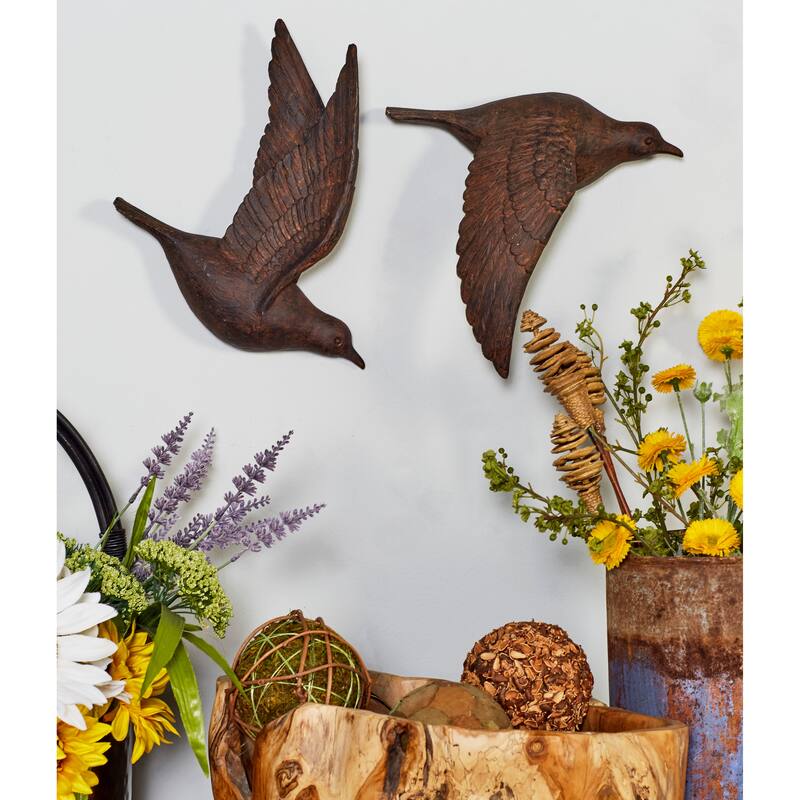 Polystone Weathered 3D Floating Bird Wall Decor (Set of 3) - Dark Brown, Gold, Silver