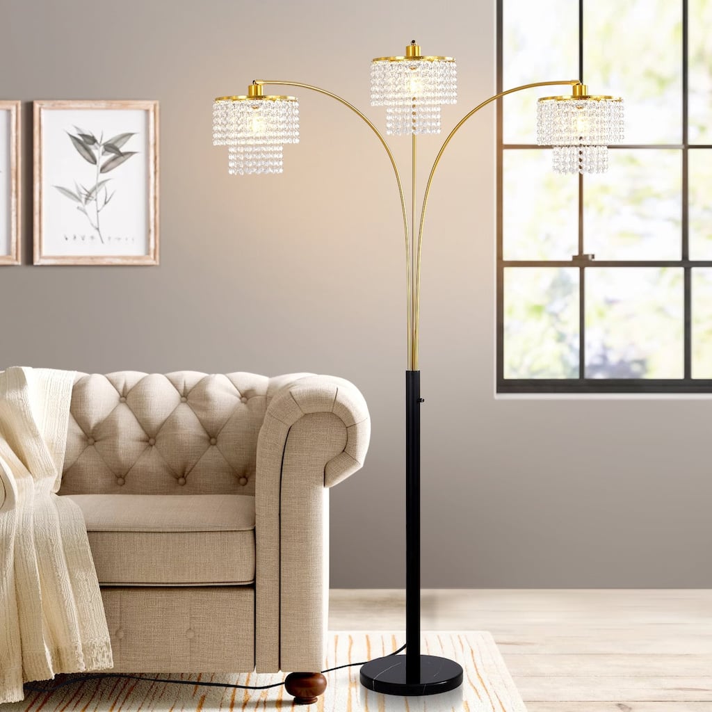 Brio 85" 3-Light Modern Gold Crystal Arc Floor Lamp - 85