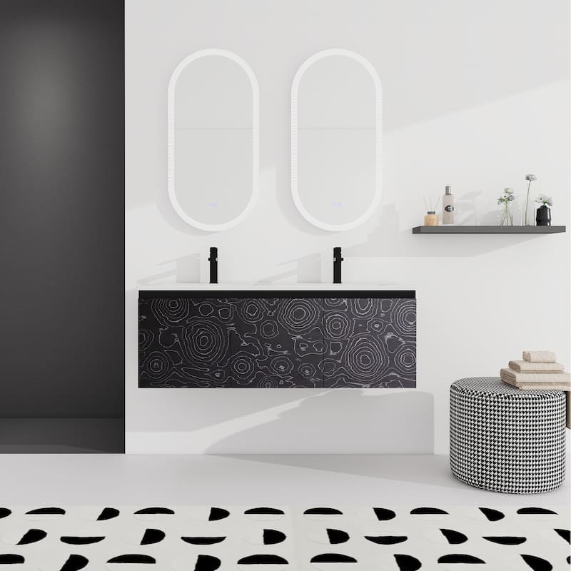 Plywood Wall Mounting Bathroom Vanity Set in Black with Integrated Ceramic Sink - 48" x 18" x 17" - 48" x 18" x 17" - Painted - Black