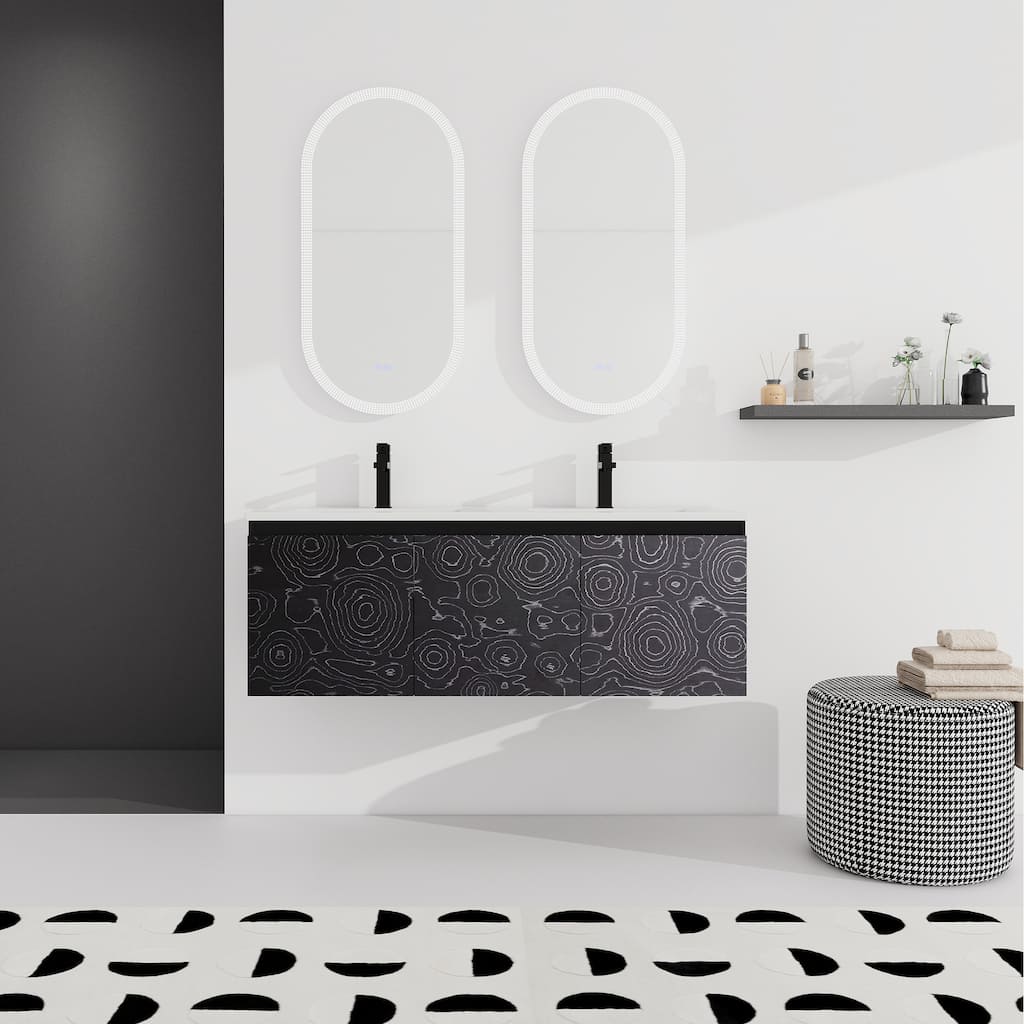 Plywood Wall Mounting Bathroom Vanity Set in Black with Integrated Ceramic Sink - 48" x 18" x 17"